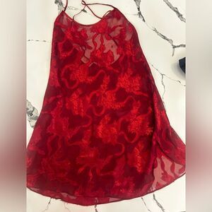 Victoria's Secret Deep Red Lace Chemise Vintage Gold Label